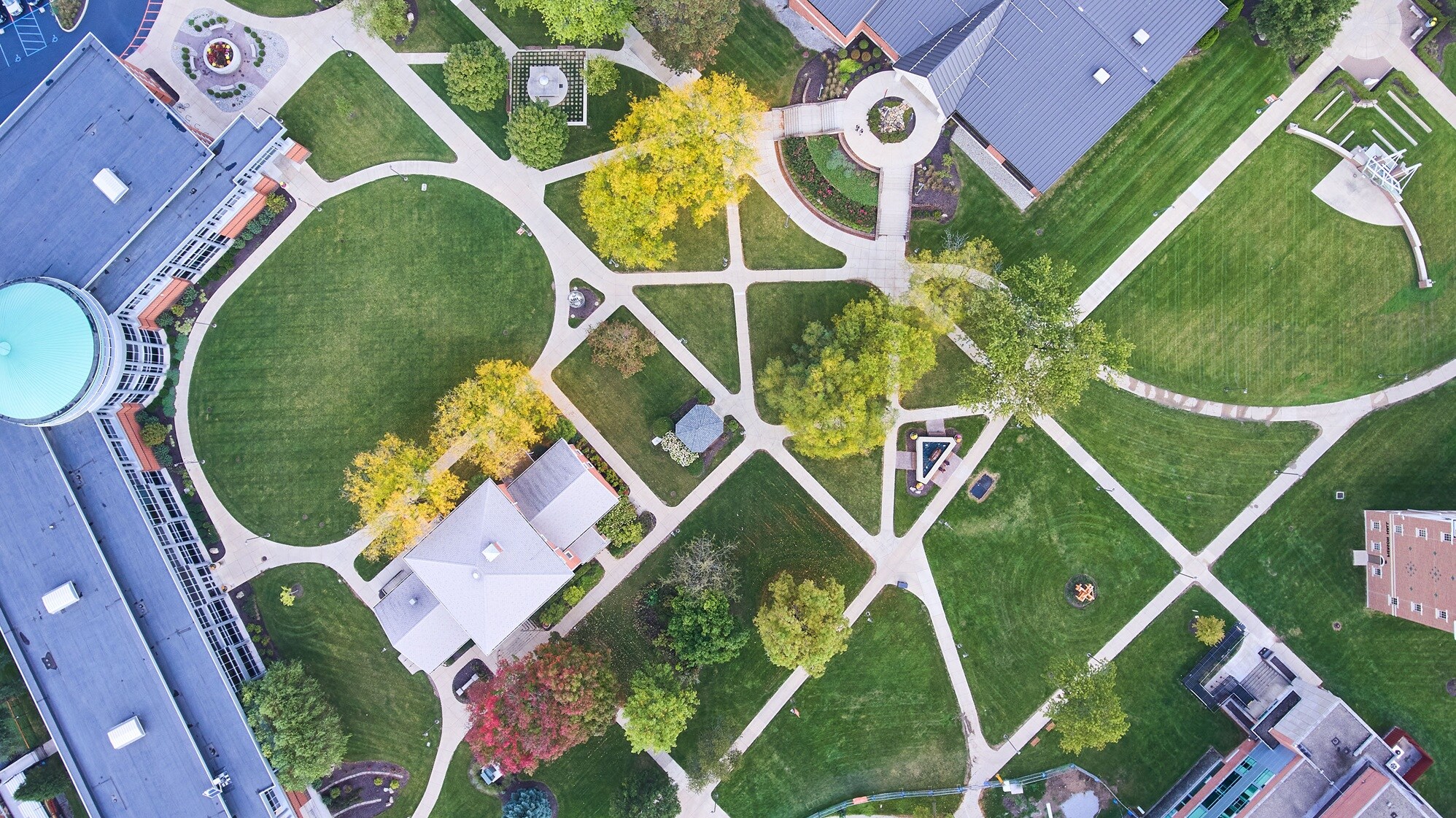 Park with buildings