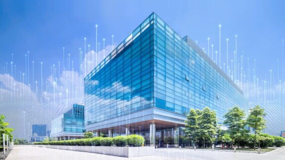 Commercial OpenBlue building on a sunny day